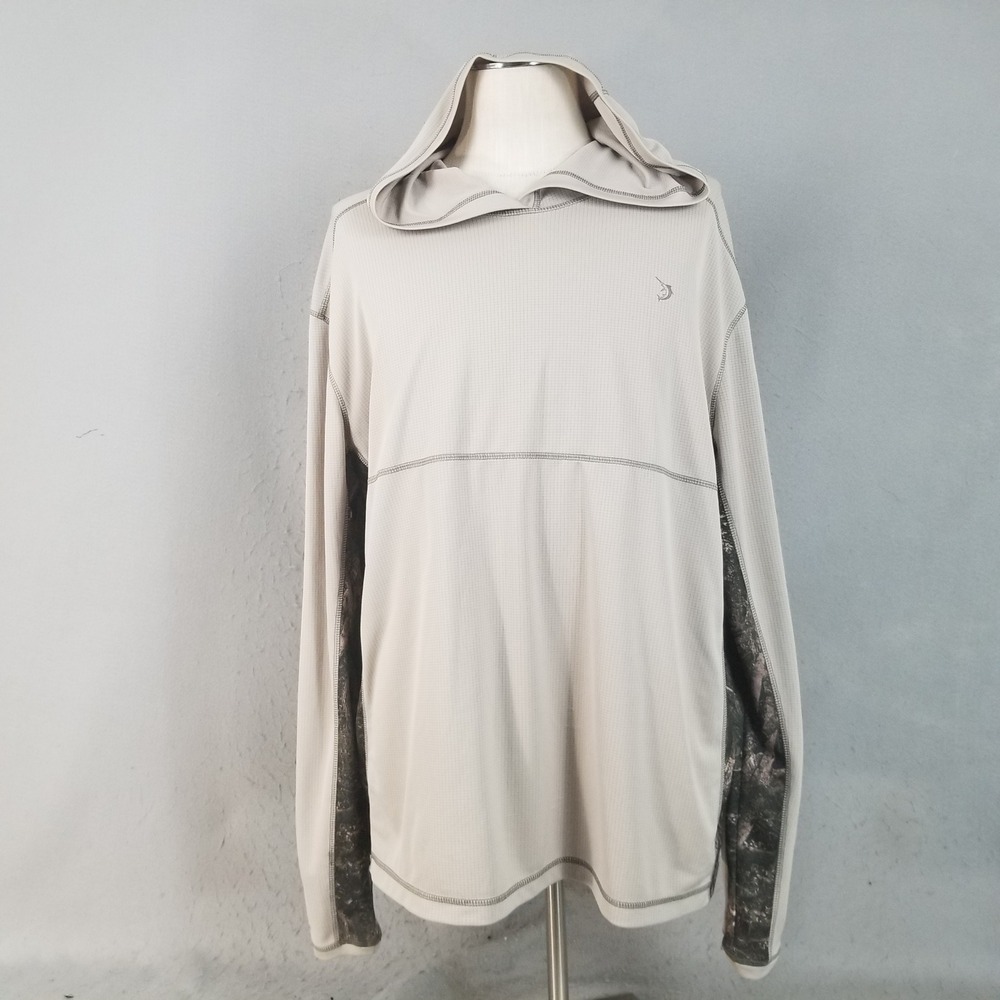 Reel Legends Hoodie Men XXL Tan Fishing Pullover Camo Grid Performance